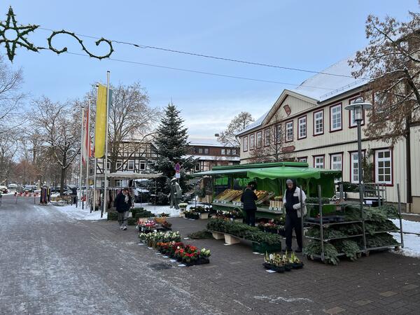 Bild vergr&ouml;&szlig;ern: Wochenmarkt vor dem Rathaus