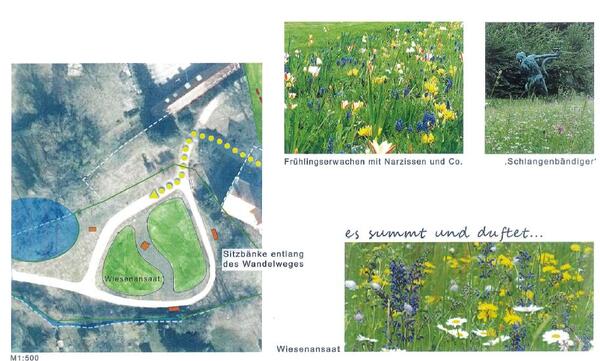 Bild vergr&ouml;&szlig;ern: Die Karte zeigt das Gebiet des Parks hinter dem Amtsgericht. Abgebildet sind Bl&uuml;hwiesen, die die dort stehende Skulptur umspielen sollen. 